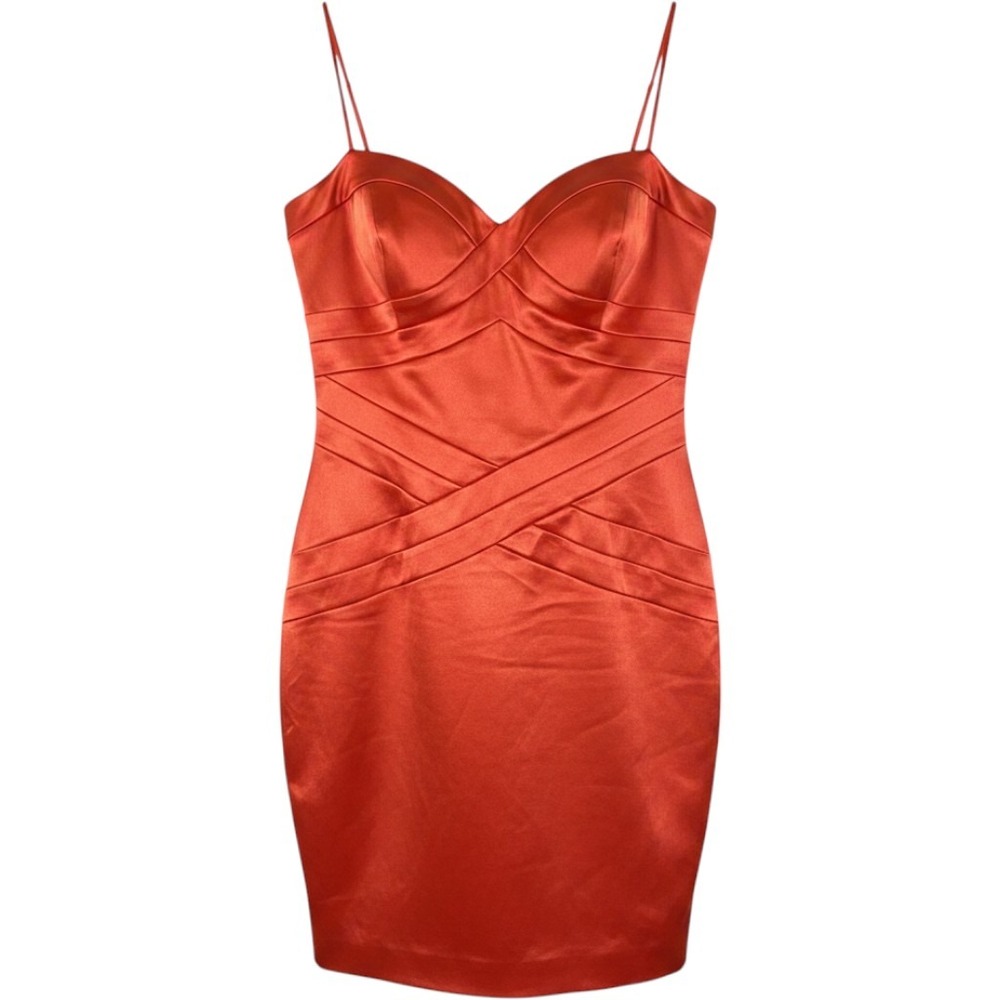 Bisou Bisou Michele Bohbot Womens Orange Red Satin Bandage Bodycon Mini Dress 12